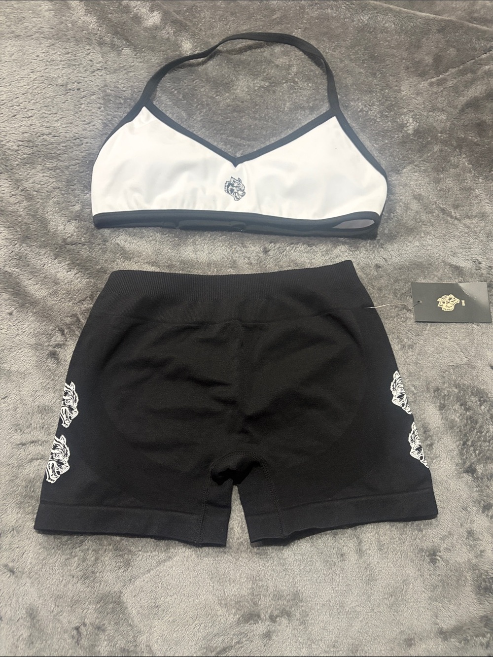 DARC SPORT White Sports Bra with Black Trim and paired w/blk shorts Free gift